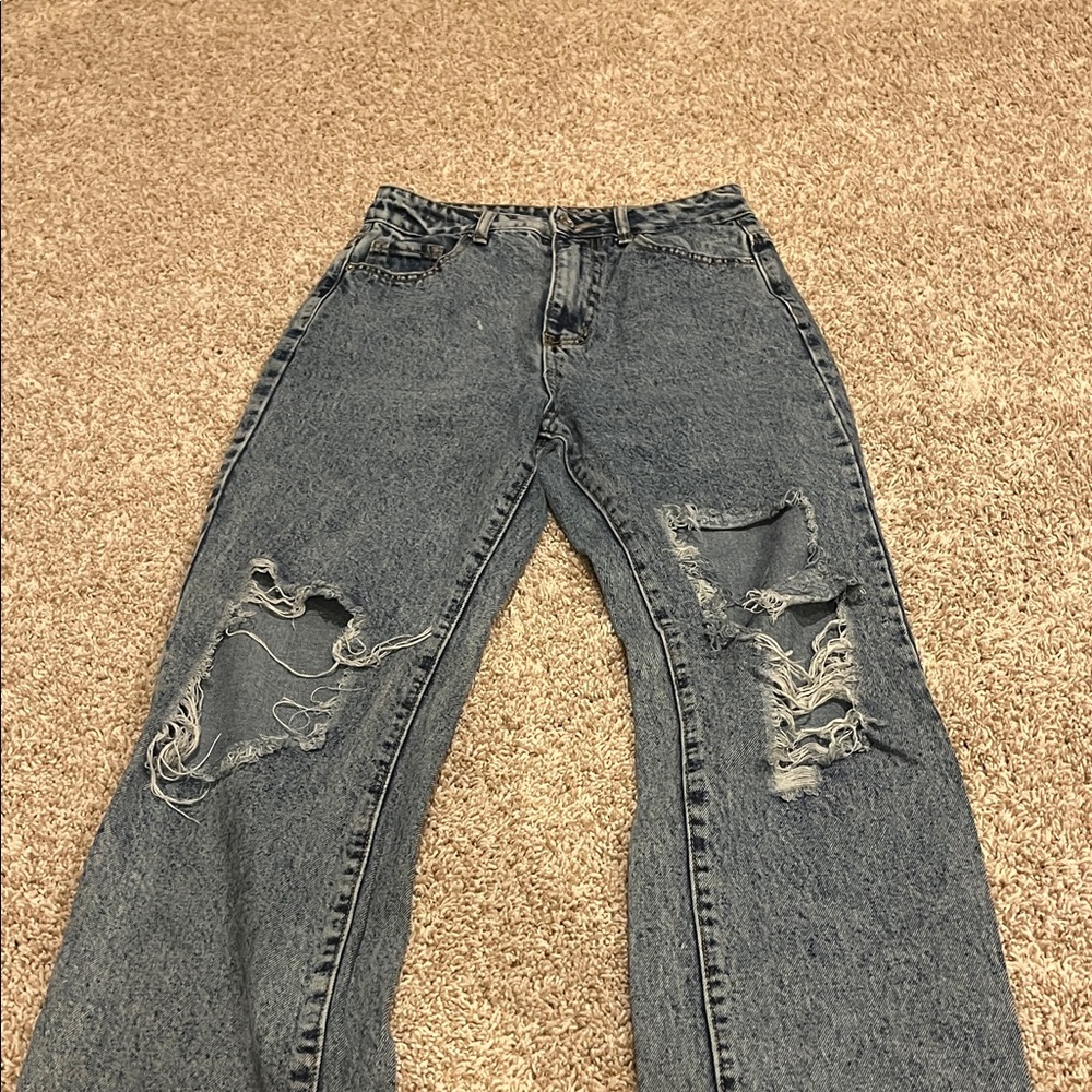 SHEIN Blue Distressed Boyfriend Jeans
